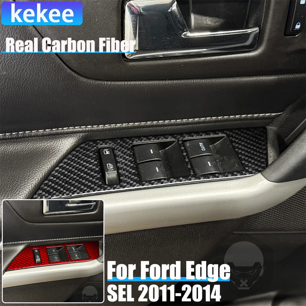 

Real Carbon Fiber Car Accessories Front Door Window Lifting Decorative Cover Soft Sticker For Ford Edge SEL 2011 2012 2013 2014