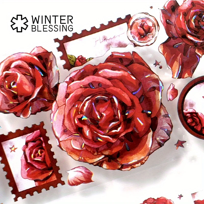 2 m Laser PET Washi Tape Rote Rose Transparente Rolle Aufkleber Dekoratives Klebeband Für Scrapbooking Journal Ästhetisches Briefpapier