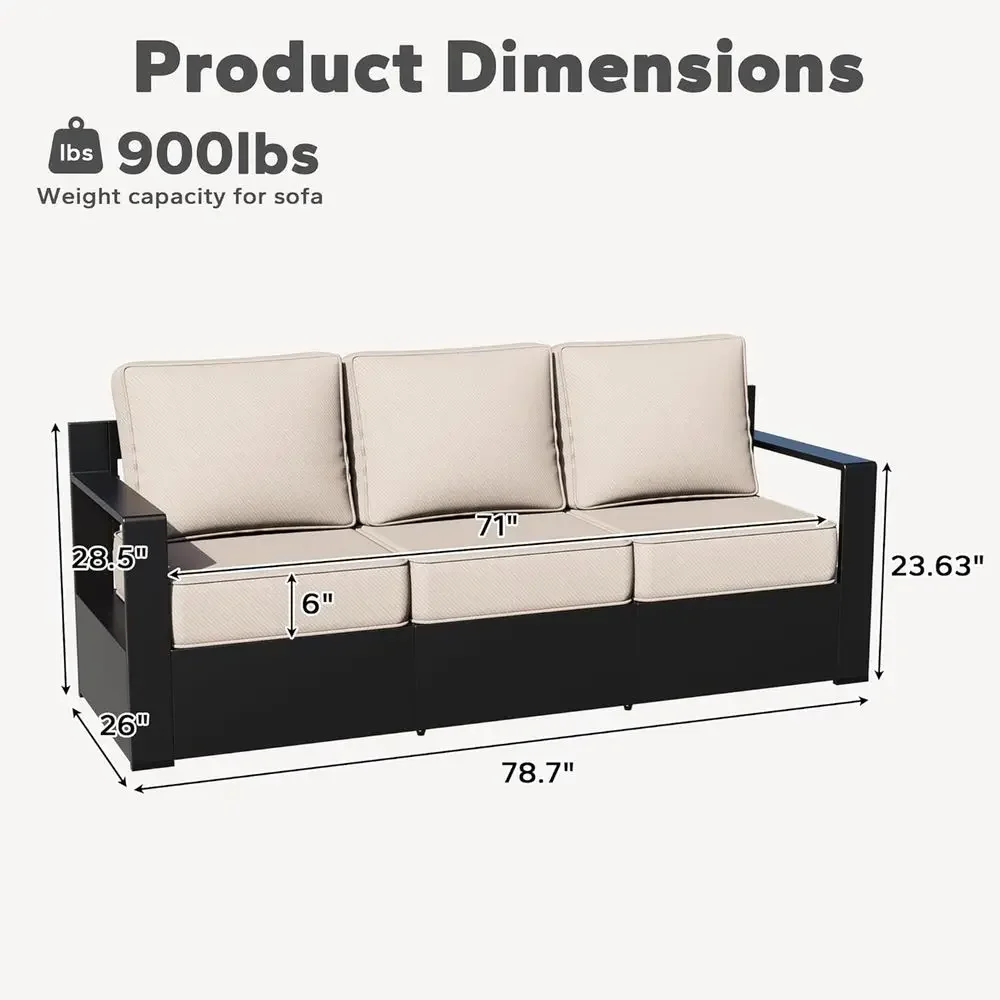 

Special Offer3-Seater Outdoor Sofa With 6 Thick Cushions, All-Weather Metal, Ideal For Garden, Poolside, And Porch