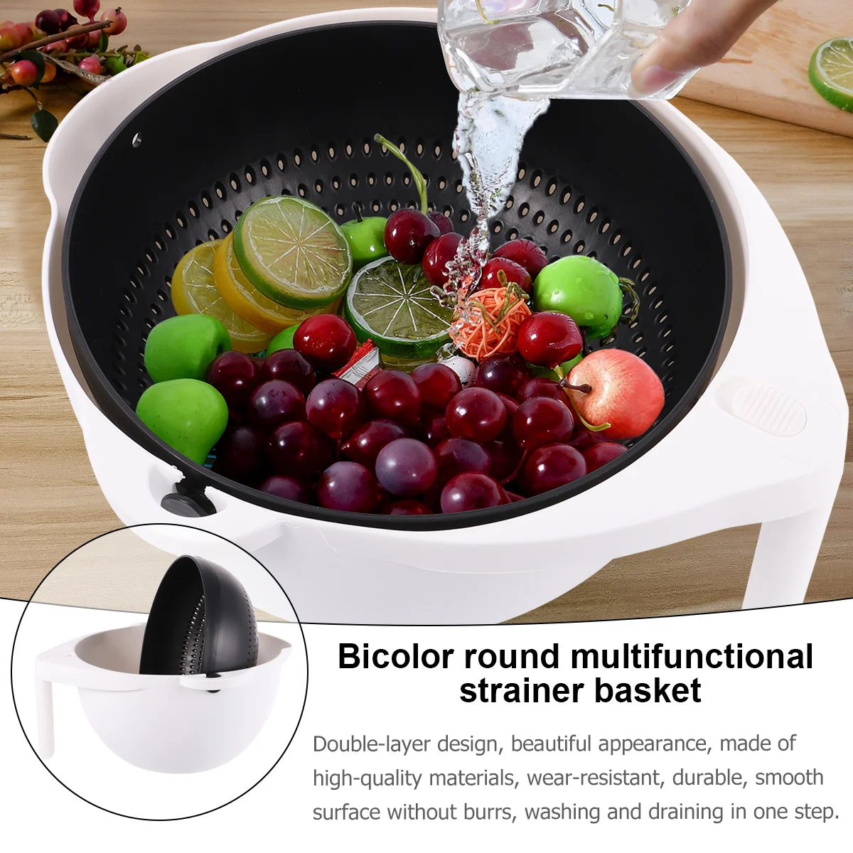 

Double Color Black White Kitchen Storage Basket PP Material Safe Healthy Vegetable Fruits Container Multi-Function