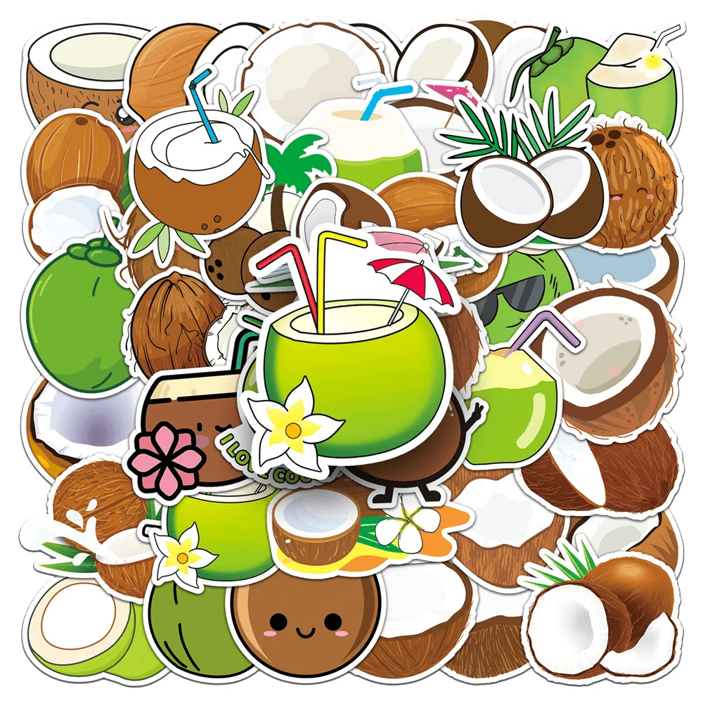 50pcs Summer Fruit Hawaii Coconut Stickers For Phone Stationery Scrapbook Craft Supplies Scrapbooking Materiales Child Sticker