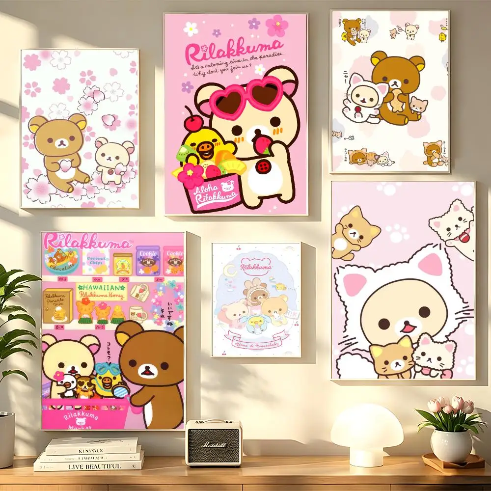 Cute Cartoon Bear R-RilaKKumA Poster Decorative Wall Sticker Mural Photo Print for Bedroom Living Room Hallway Home Decor Gift