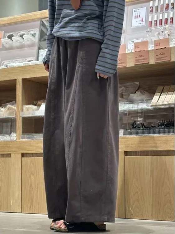 الرجعية عالية الخصر مستقيم الساق Utili بنطال ذو قصة أرجل واسعة المرأة الخريف الشتاء فضفاض تنوعا التخسيس عادية كسول Sle سكين P...