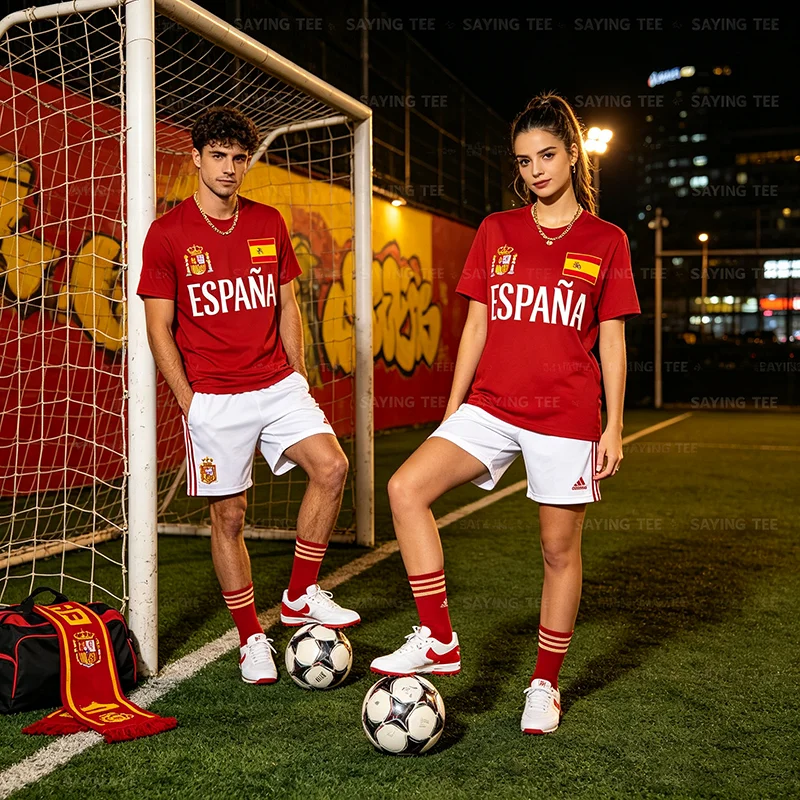 Spanisches Fan Retro Vintage Spanien Flagge T-Shirt Y2k Fußball Sportbekleidung Trikot Espana Fußballmannschaft Fans Grafik-Bekleidung Spanisches T-Shirt – Detail 5
