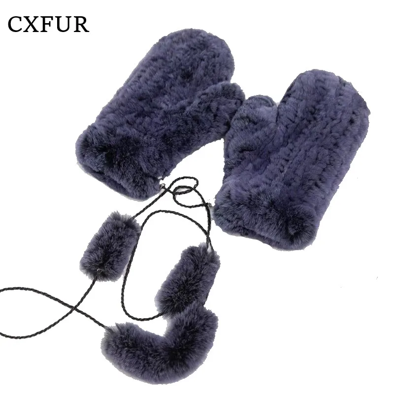 Double-faced Ladies Outfits Warm Real Rex Rabbit Fur Knitted Gloves CX-A-149