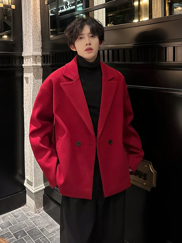 

Осенне-зимнее утепленное шерстяное мужское пальто свободного кроя, модное красное шерстяное пальто в винтажном стиле, детская одежда