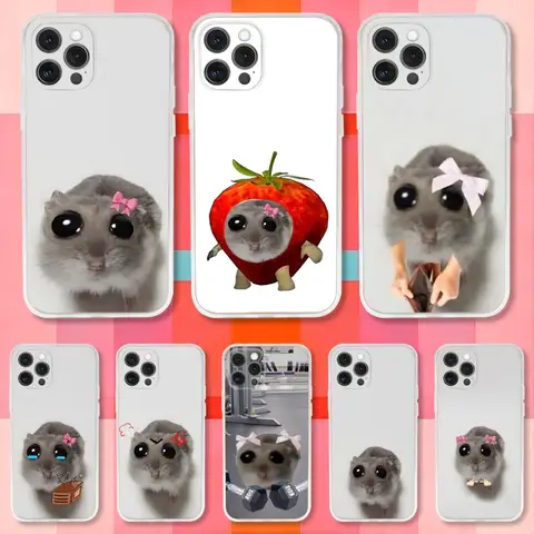 Sad Hamster Meme Phone Case For iPhone 16,15,14,13,12,11 Pro,Max,Plus,X,XS,XR,7,8 Plus,SE,Mini Transparent Silicone Soft