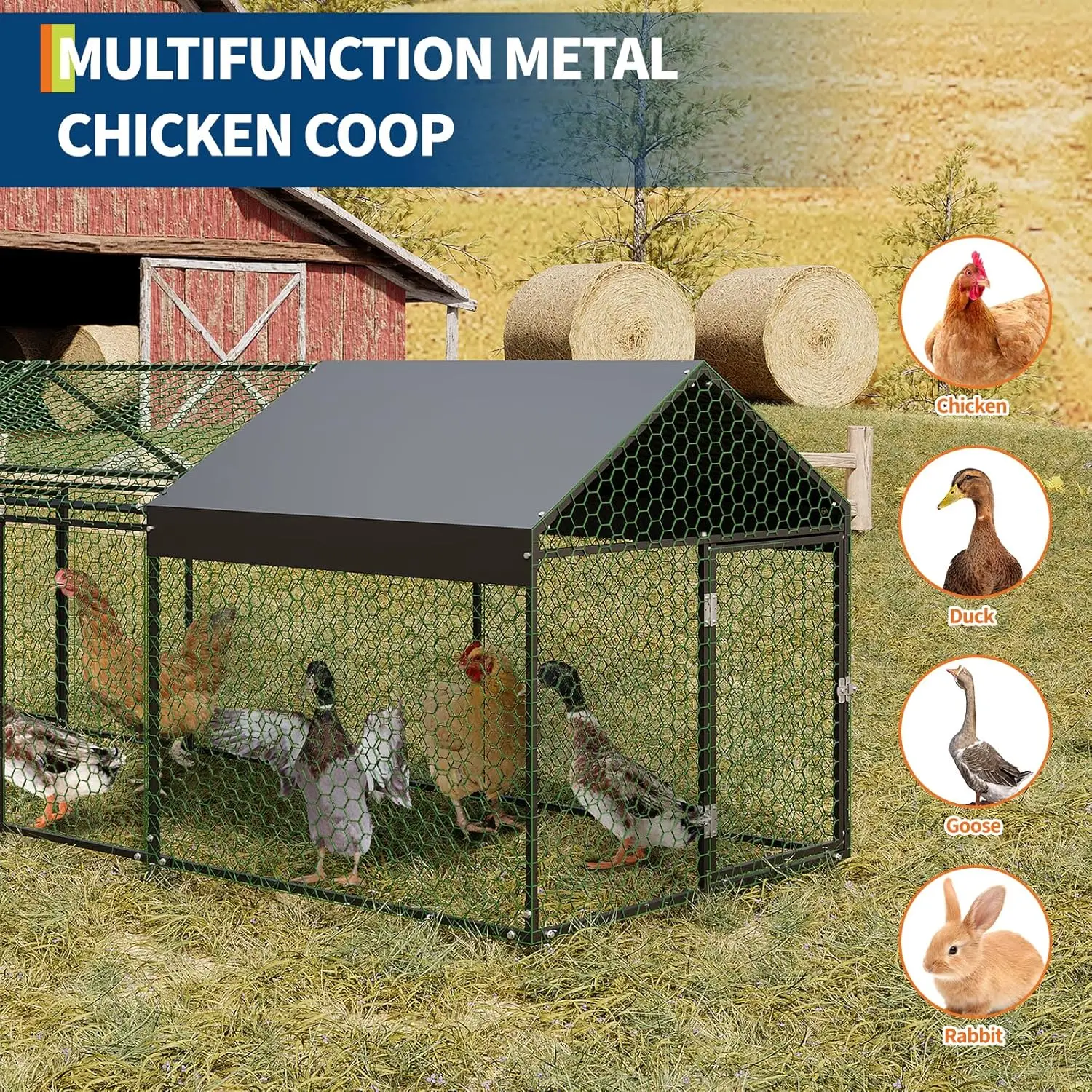 

Metal Chicken Coop,160" x40x40 Heavy Duty Walk-in Chicken Runs with and Anti-Uv Cover,Portable Poultry Cage Hen House