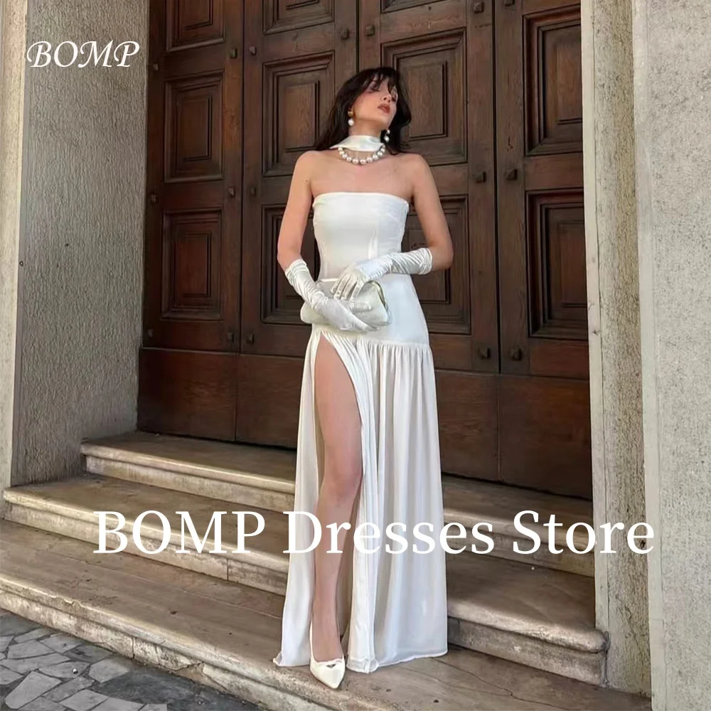

BOMP Luxury Evening Dresses with Scarf Draped Strapless Side High Slit Formal Occasion Gown Dress Customized Elegant