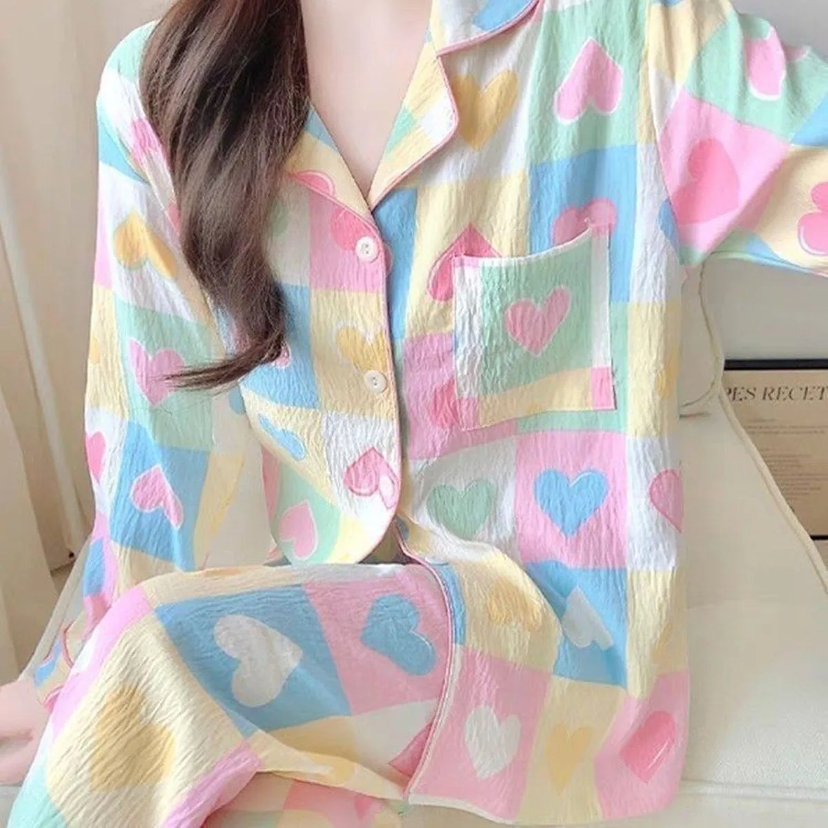 Embroidery Dog Plaid 2 Piece Suit Pyjama Femme Korean Style Vintage Casual Soft Fashion Women's Pajamas Autumn New Sleepwear