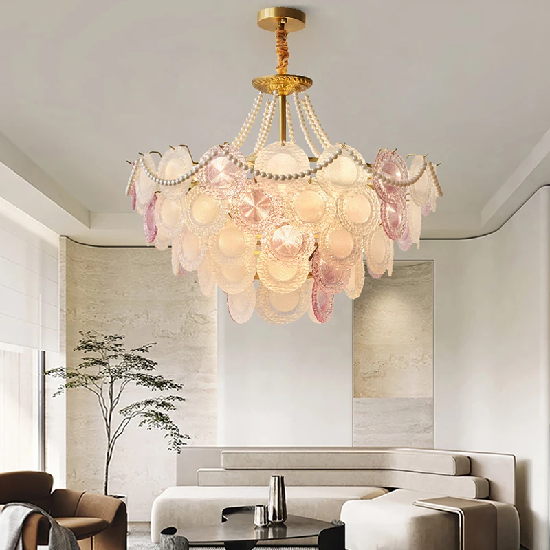 أضواء قلادة فاخرة Led ديكور المنزل خمر رومانسية الأرجواني الأبيض الزجاج مصابيح معلقة لغرفة المعيشة مطعم لماعة