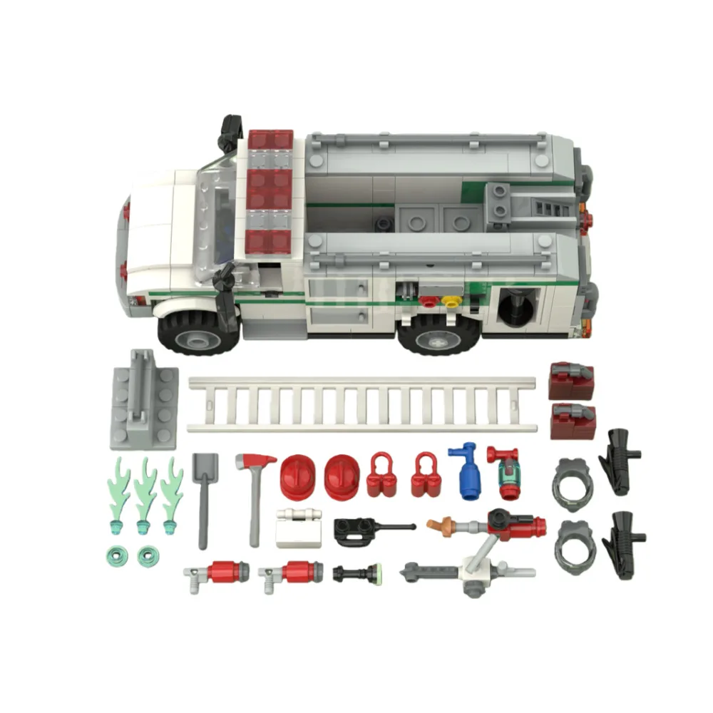 MOC Fire Engine Model Toy DIY Assembled Firefighting Rescue Car Building Blocks Desktop Display Ornament Collectible Present