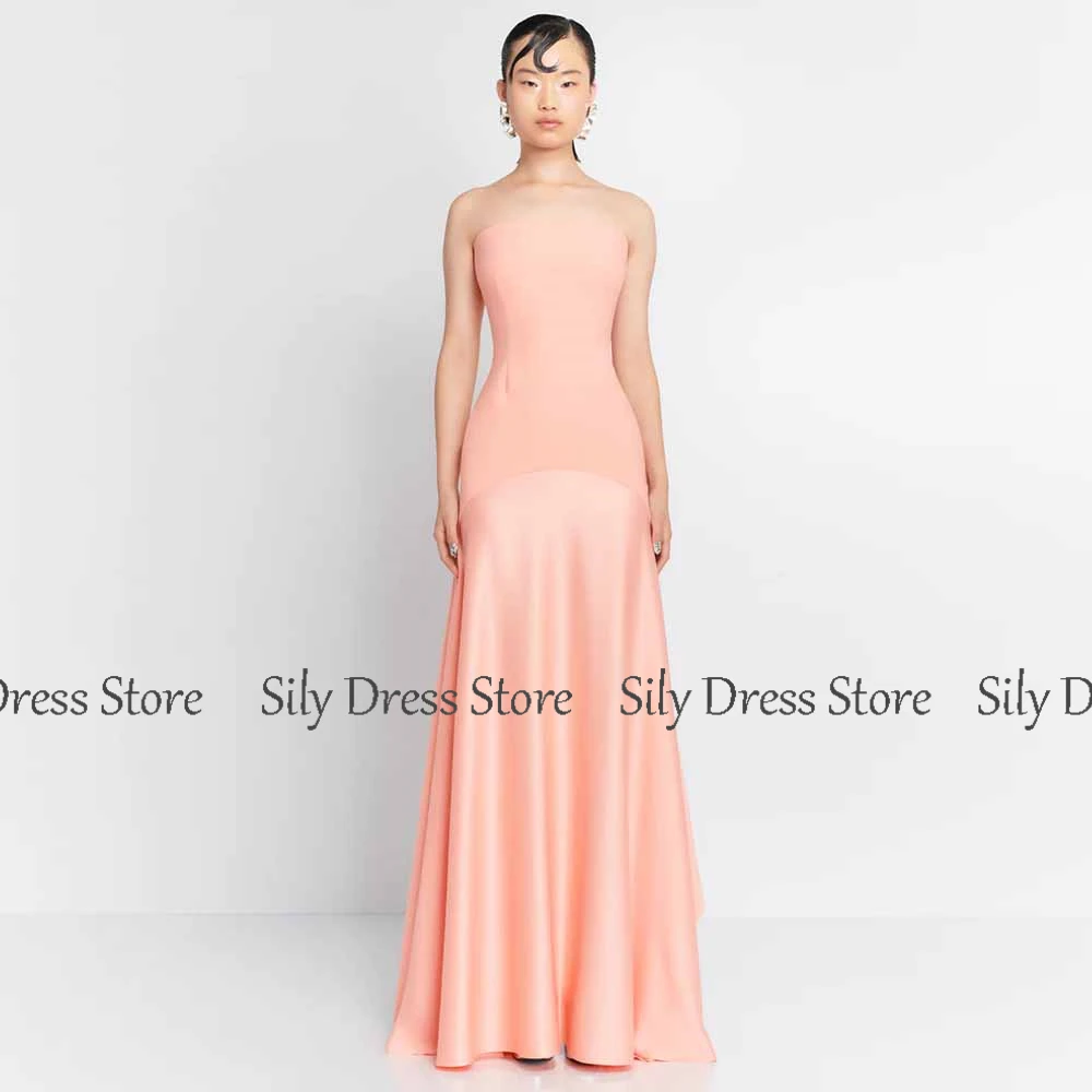 فساتين سهرة رسمية بدون حمالات من الساتان والجيرسي غمد/عمود وردي بدون حمالات مكشكش وكشكشة مقسمة فساتين لحضور الحفلات الموسيقية للسيدات #3