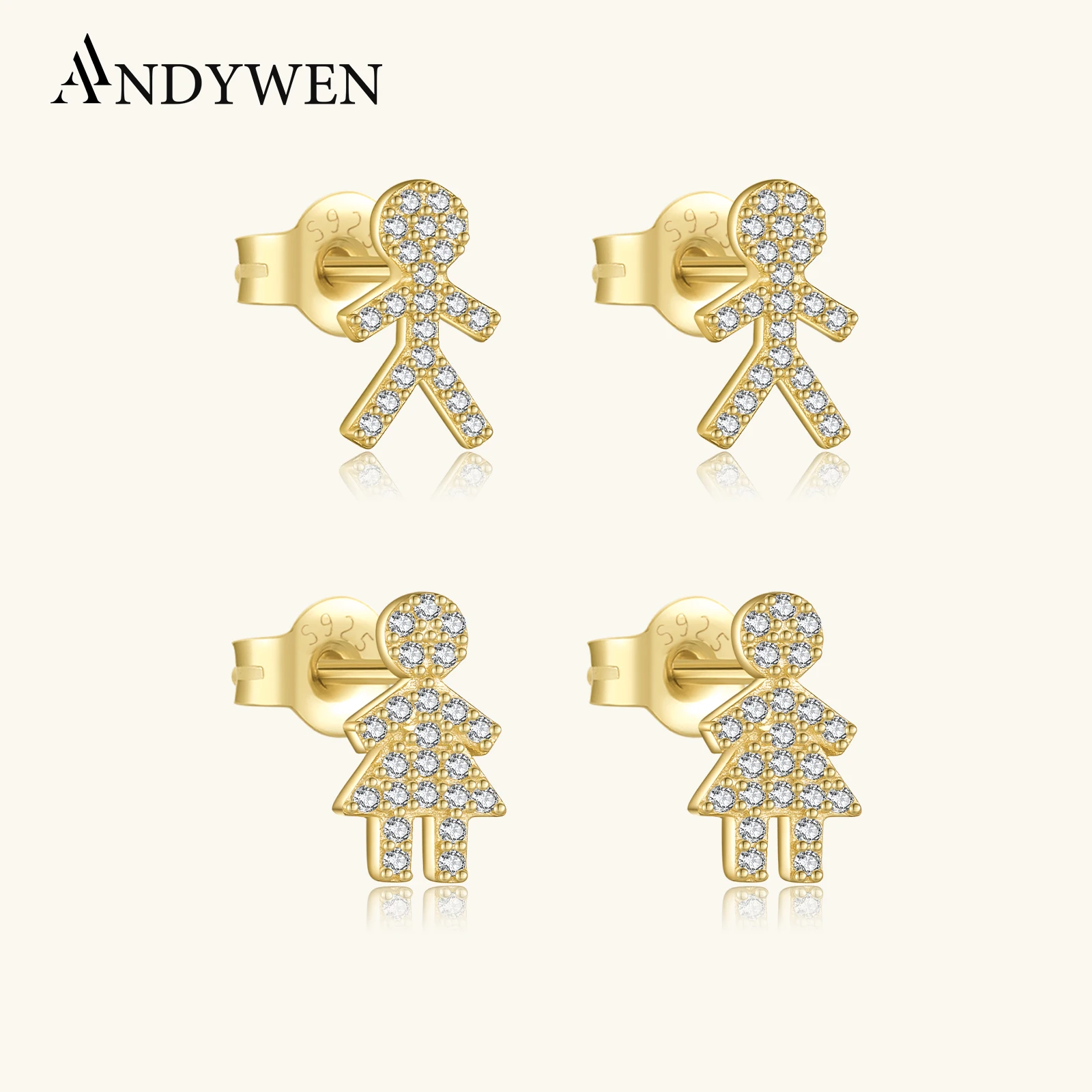 

ANDYWEN New 100% 925 Sterling Silver Boy and Girl Zircon Solid Stud Earring Piercing 2025 Women Cute Fashion Dainty Jewelry
