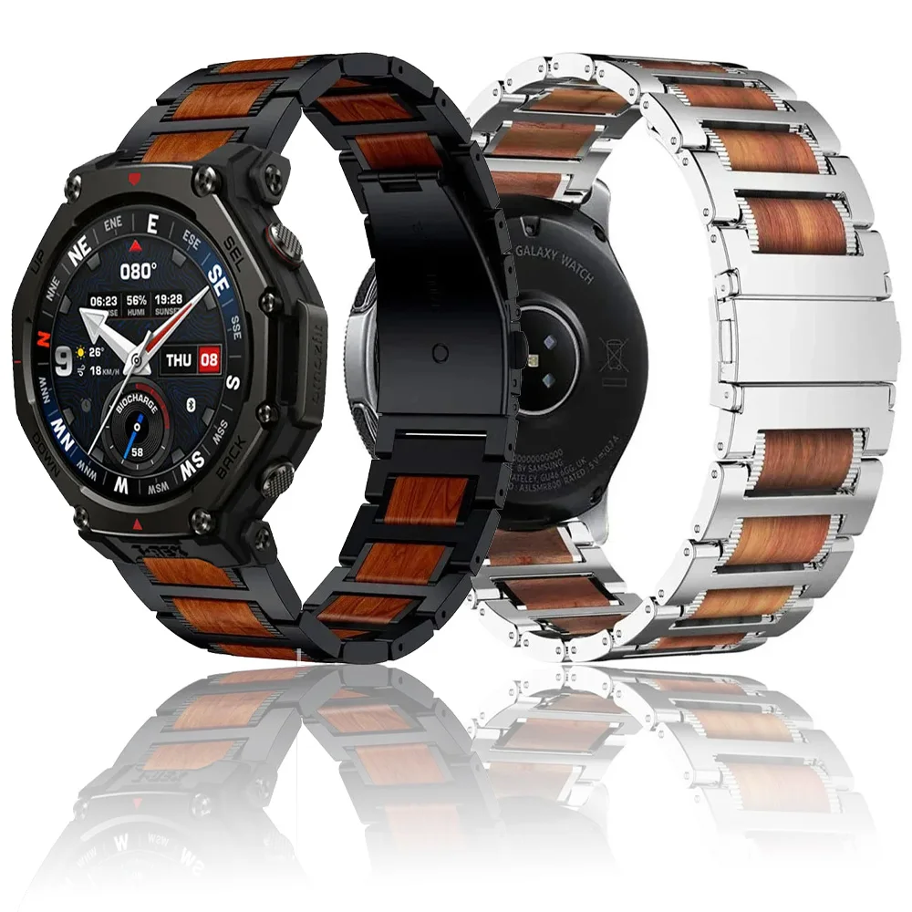 

Металлический ремешок из розового дерева 22 мм для Amazfit Active Max/T-Rex3 Pro 48 мм/Helio/Bip 6 5, высококачественный браслет для Huawei Watch GT6-5-4 46 мм