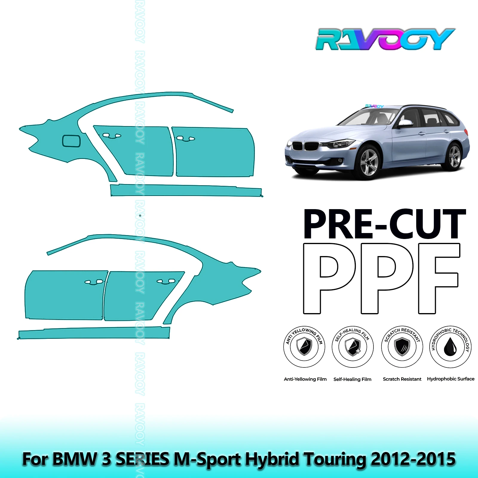 

For BMW 3 SERIES M-Sport Hybrid Touring 2012-2015 8.5mil Pre-Cut PPF Door & A/B Pillar Kit TPU Paint Protection Film Set