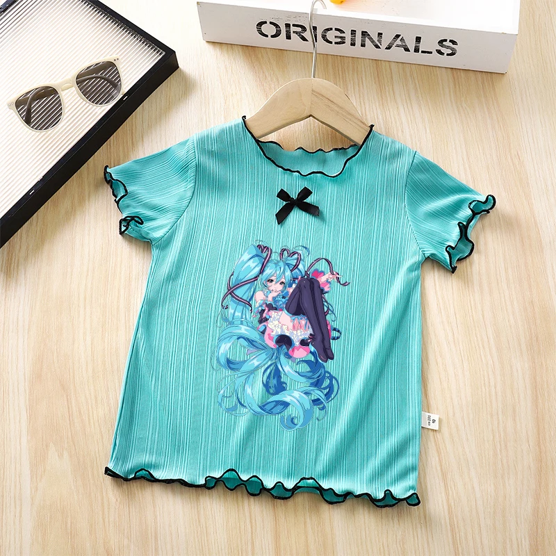 Hatsunes Miku Kids T-shirt Girl Kawaii Ice Silk Short Sleeve Cute Cartoon Tees Fashion Comfortable T Shirt Kids Summer Clothes view 5
