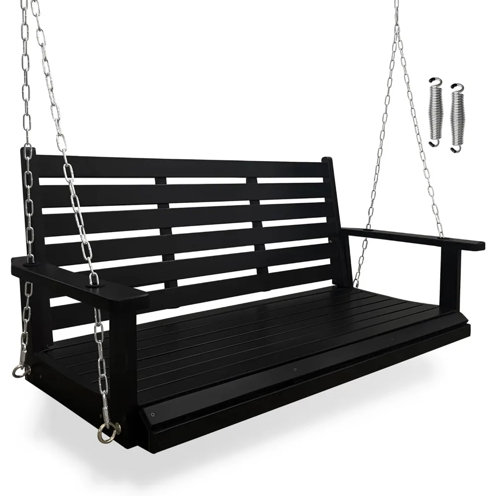 

Wooden Porch Swing, Ergonomic Seat, Bench Swing with Hanging Chains and 7mm Springs, Heavy Duty 800 LBS, for Outdoor Patio Garde