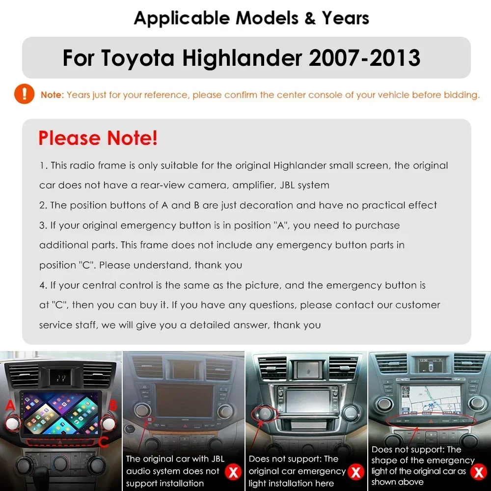 8G 128G Android 14 for Toyota Highlander Kluger 2 XU40 2007 - 2013 Car Radio Multimedia Video Player Navigation GPS Android Auto