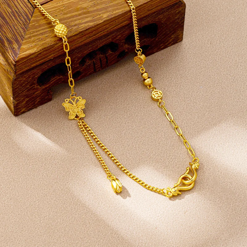 Minimalist Butterfly Necklace Women Vietnamese Gold Plated Ab Necklace Set Diy Fade Resistant Jewelry Lucky Fortune Blessing Joy
