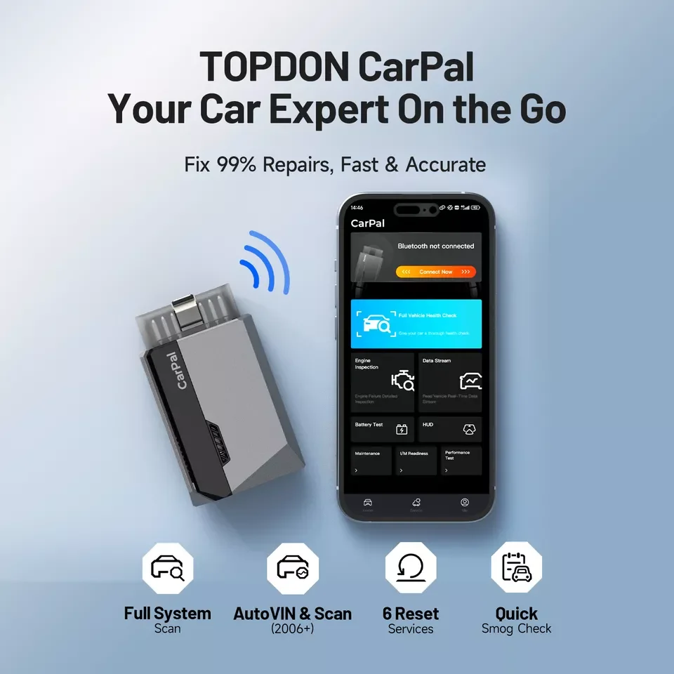 TOPDON 차량용 Carpal OBD2 스캐너, 모든 시스템 진단 도구, 차량 건강 검사, 스모그 검사, 배터리 테스트, IOS, 안드로이드, BT 5.0