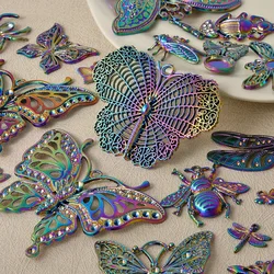 5pcs Rainbow Colored Insect Butterfly Dragonfly Cicada Charm Pendant Electroplated Alloy Material Diy Necklace Earrings Jewelry