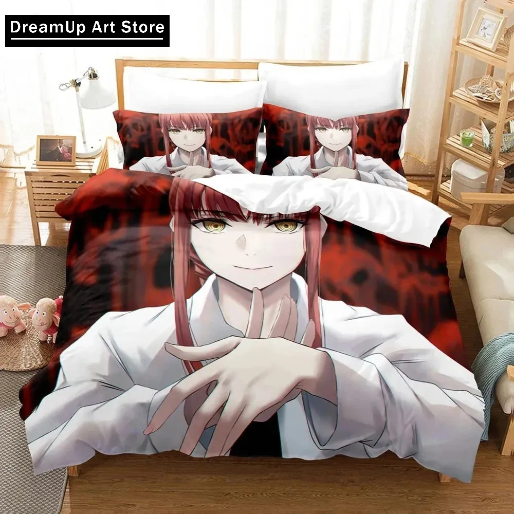 3D Print Anime Chainsaw Man Makima Bedding Set Cute Quilt Cover Bed Cover With Pillowcase Twin Single Queen King Size Boys Adult