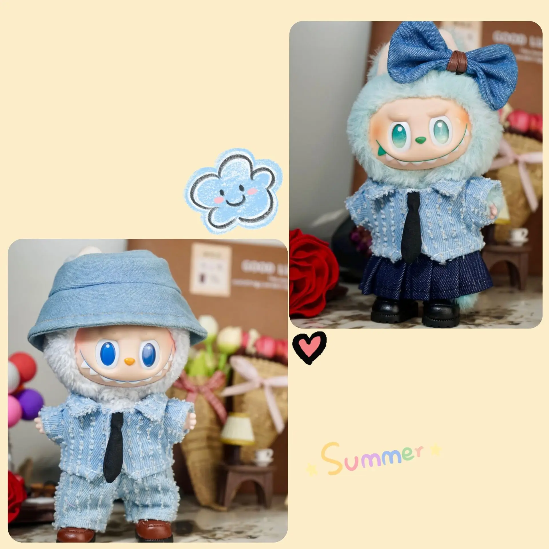 

New For Labubu Doll Clothing Set Hat 17cm Sweet Heartbeat Couple Clothes Shoes Doll DIY Accessories Training Sitting Toys Gifts