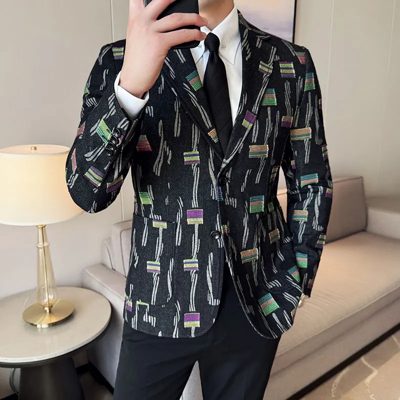 เสื้อโค้ทผ้าเดนิมลายแจ็คการ์ดสุดหรู ปี 2025 แฟชั่นผู้ชาย ทรงเข้ารูป สไตล์ลำลอง ธุรกิจ งานเลี้ยง ชุดยูนิฟอร์ม งานแต่งงาน ชุดทีลโค้ท