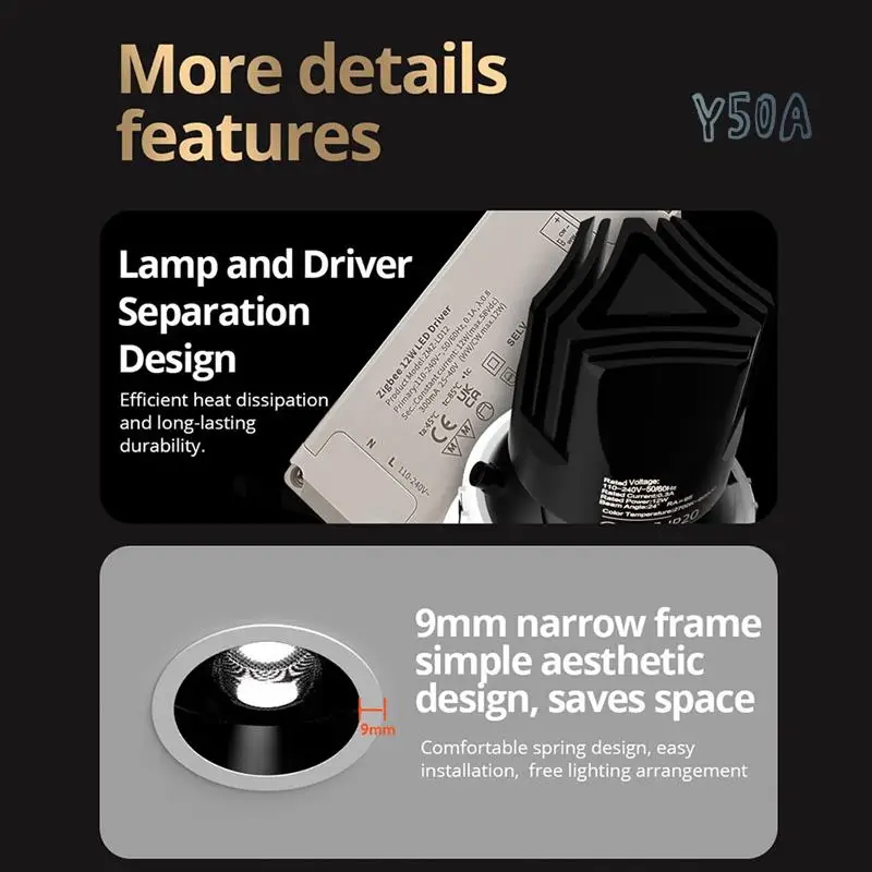 

Y50A-Tuya Zigbee Smart Dimming Spotlight Dimmable Ceiling Light Round Recessed Angle Adjustable