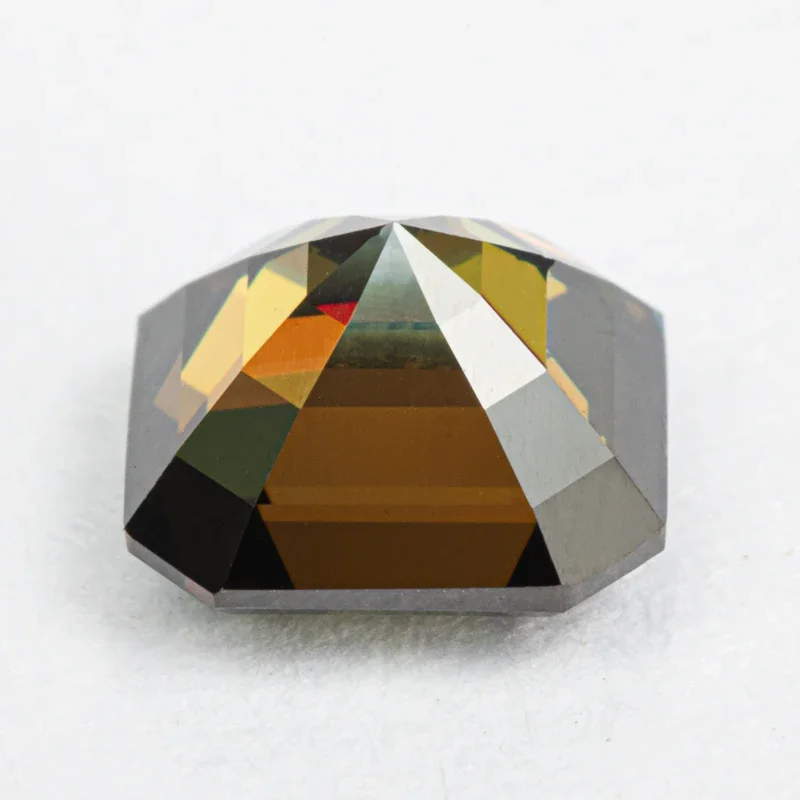 Moissanit-Stein, Asscher-Schliff, gelb-grüne Farbe, VVS1, Ring, Halskette, Hauptmaterialien, bestandenem Diamanttester mit Zertifikat – Detail 4