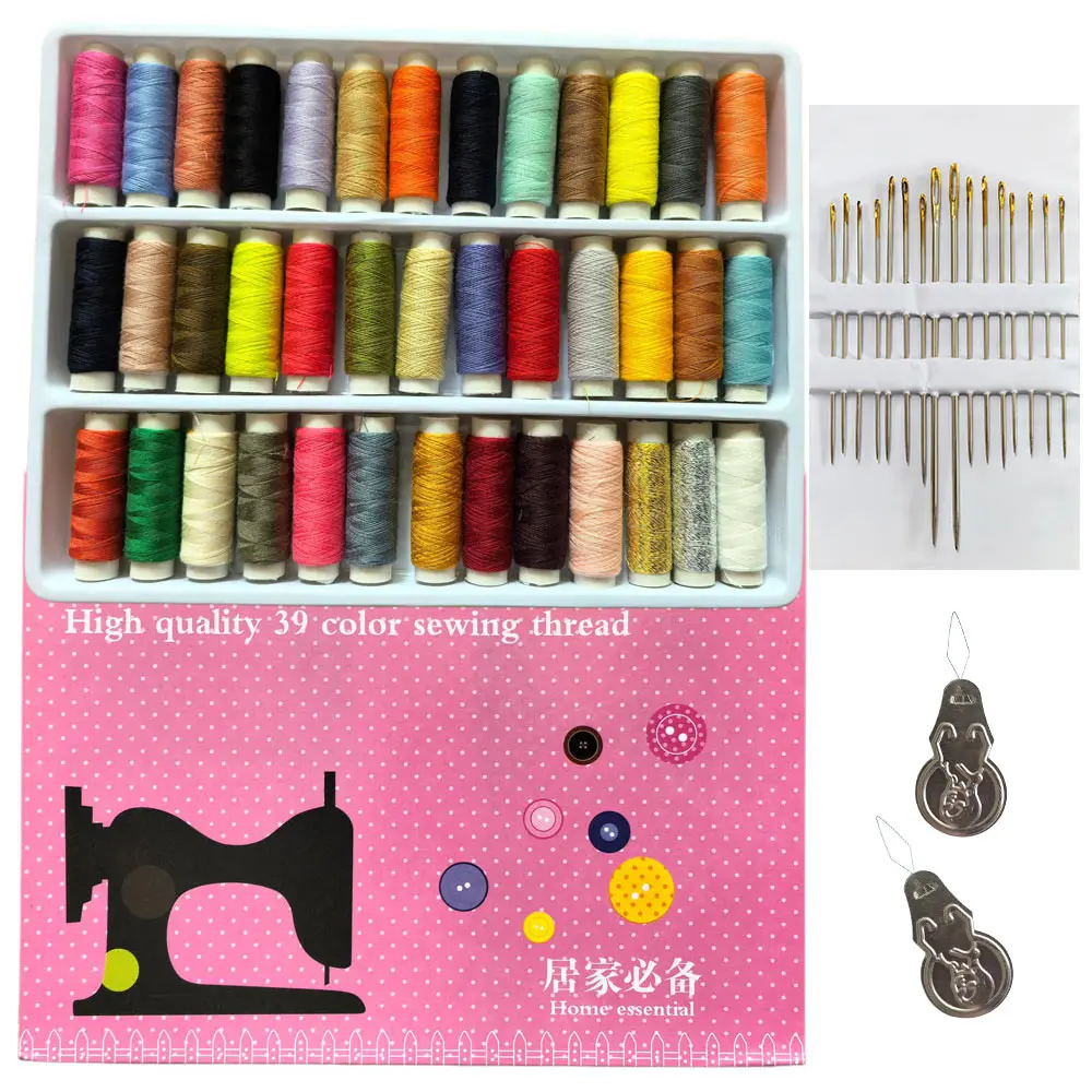Juego de 39 Hilos de Coser de Poliéster de Colores con 16 Agujas y 2 Enhebradores, Accesorios de Costura para Manualidades, Máquina de Coser y Acolchado