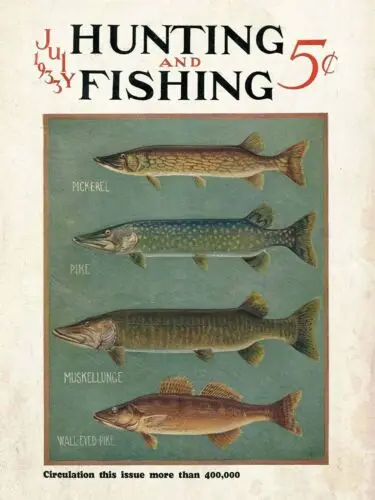 Vintage 1933 Hunting and Fishing magazine cover reproduction metal sign