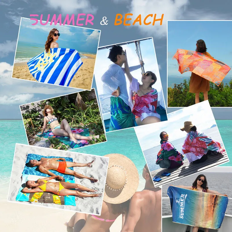 Microfiber Colorful Printing Beach Towels Absorbent Quick Dry Soft Yoga Swimming Resort Mountain Climbing Towel Travel Portable