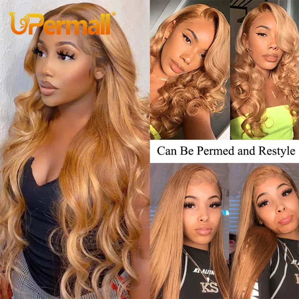 Upermall Honey Blonde 13x6 13x4 Lace Frontal Straight Pre Plucked Swiss HD Transparent 4x4 5x5 6x6 Closure 100% Remy Human Hair