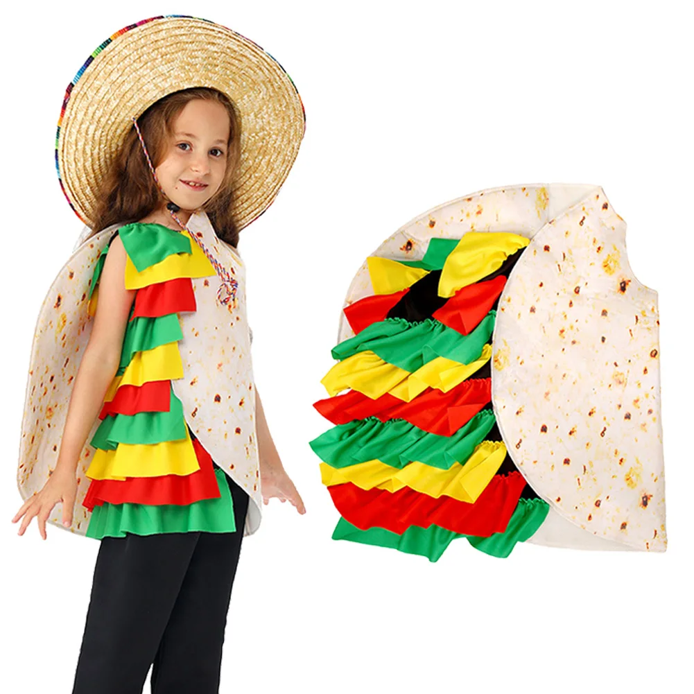 Venta al por mayor lindo Taco Tortilla mexicana Cosplay juego de rol niñas niño tela comida escenario actuación disfraz adolescente 6 a 14 años fantasía