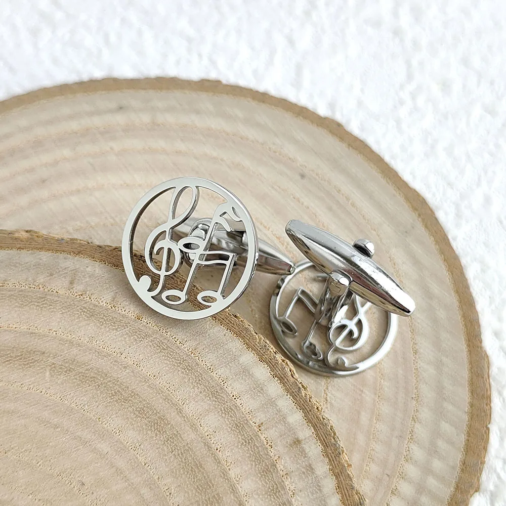 18K Gold Plated 316L Stainless Steel Hollow‑out Music Symbol Cufflinks Round Melody Shirt Cuff Buttons Gentlemen Party Suit
