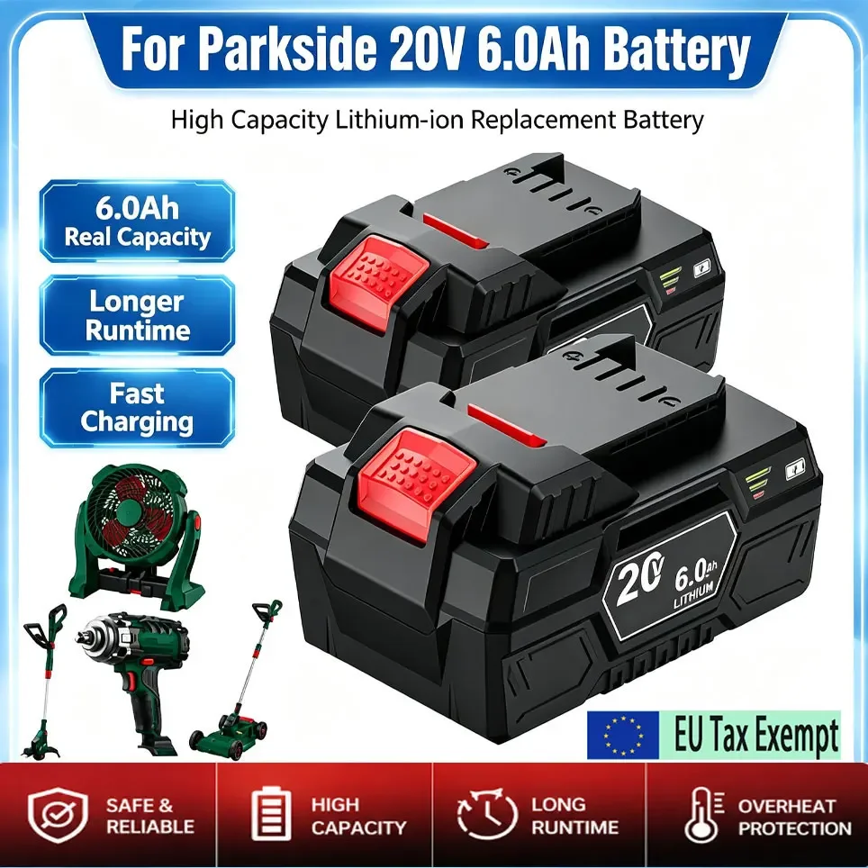 Per Parkside 20V Tutti gli Utensili per Lidl, Motosega Elettrica Parkside, Trapano Elettrico PAP 20 B3/PAP 20 A3/PAPS 208 A1, Batteria agli Ioni di Litio 20V 6.0Ah