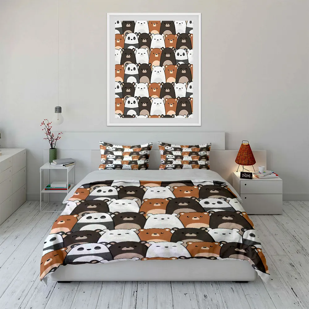 Cartoon cute bears group Pattern Duvet Cover Set Digital Print Colorful Polyester Bedding with Zipper Closur for kids gifts