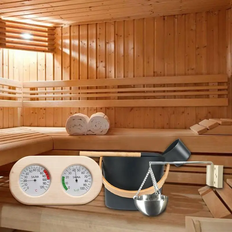 7L Luxurious Finnish Sauna Aluminum Bucket Set With Long Handle Spoon Hourglass Thermometer Hygrometer Sauna Accessories