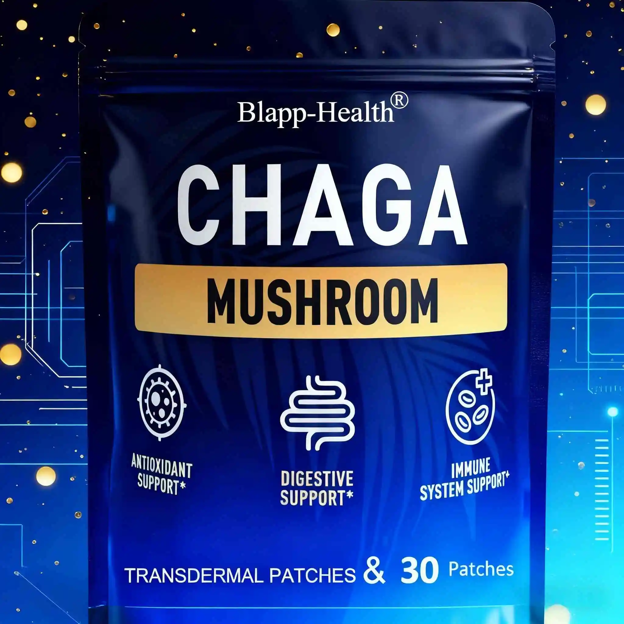 

Переплетные пластыри Chaga Mushroom для поддержания пищеварения, энергии и иммунитета — 30 пластырей, поставка на один месяц