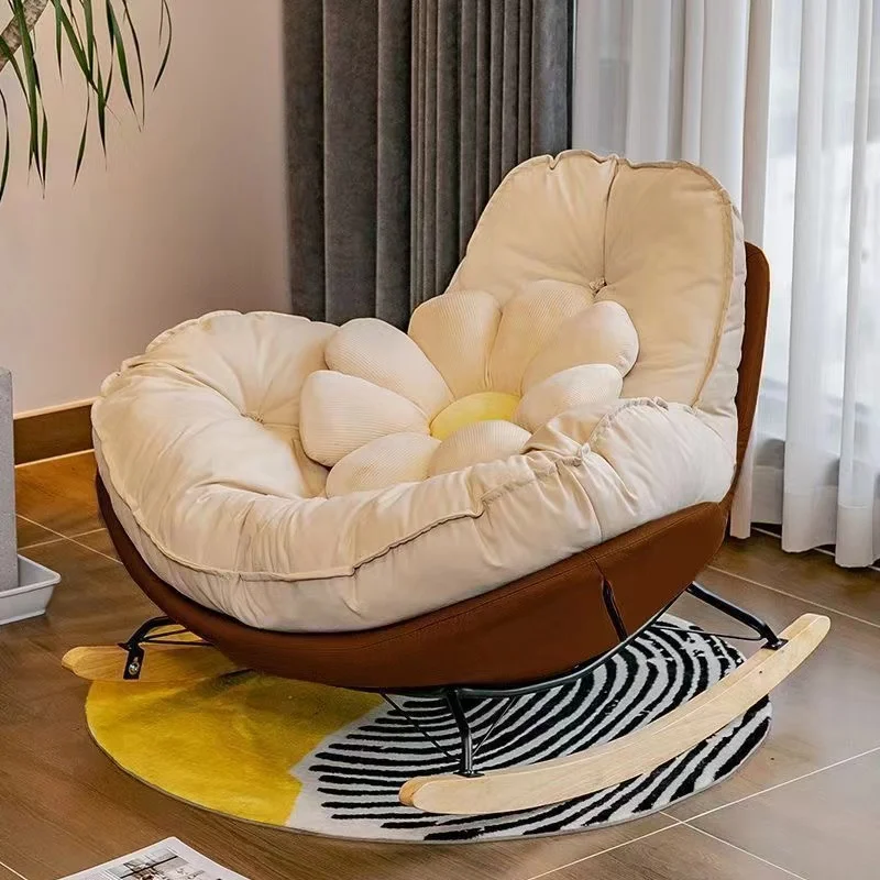 E LIFE Single Rocking Chair Lazy Sofa Balcony Living Room Bedroom Leisure Can Lie Can Sleep Luxury Eggshell Penguin Chair