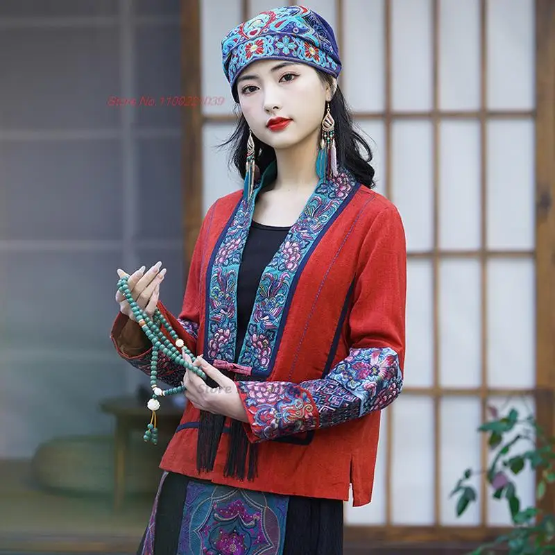 

2024 traditional chinese cardigan hanfu tops vintage flower embroidered top elegant oriental tang suit chinese national coat