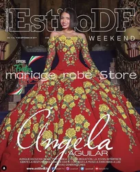 Angela aguilar Red Princess Quinceanera Dresses Long Sleeve Floral Applique Embroidery Mexican Charro vestido de baile 15 anos