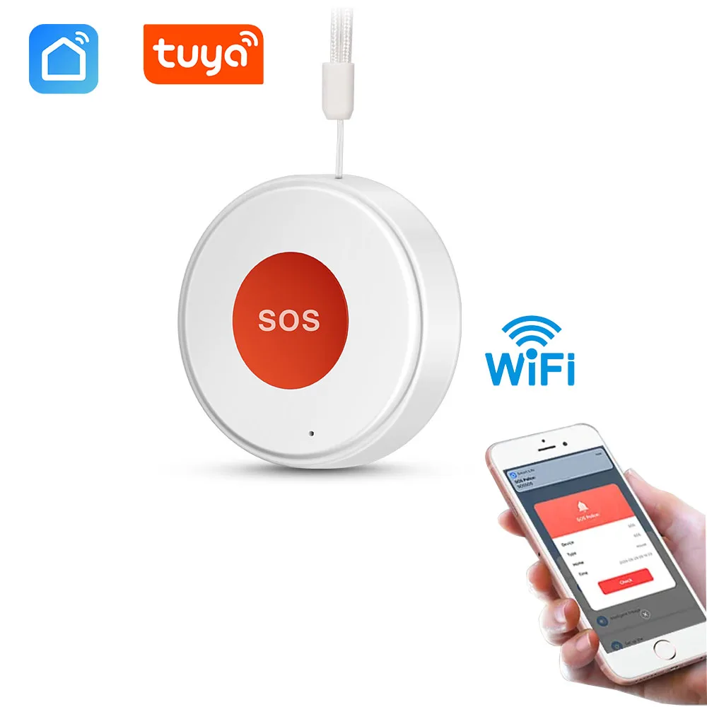 Tuya WiFi SOS Panic Call Button Smart Life APP Rechargeable Battery One Key Alarm For Patient Kids Elderly Man Hanging Rope