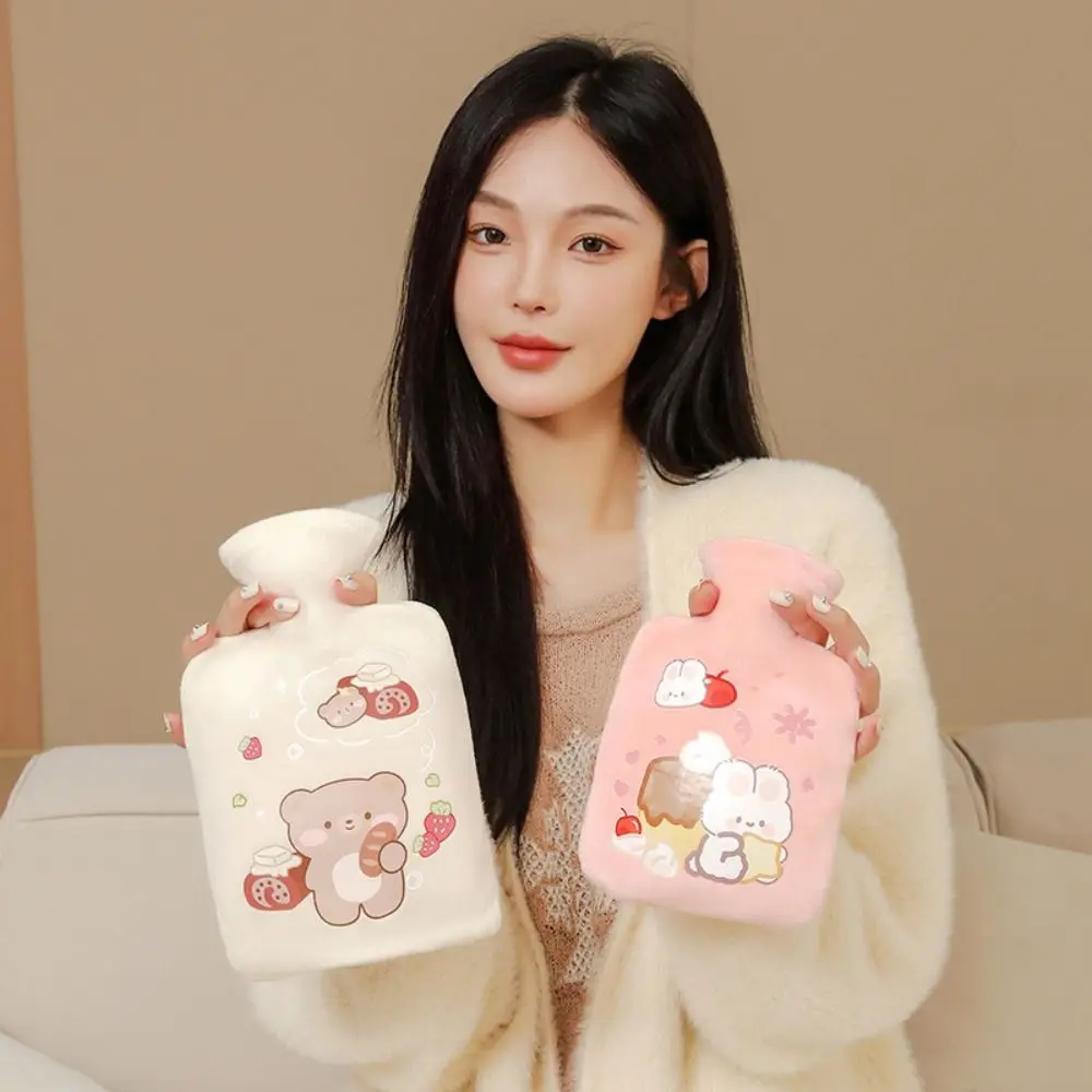 Fashion 500ml Hot Water Bottle Cute Cartoon Pattern Hot Water Bag Multipurpose Portable Plush Cover