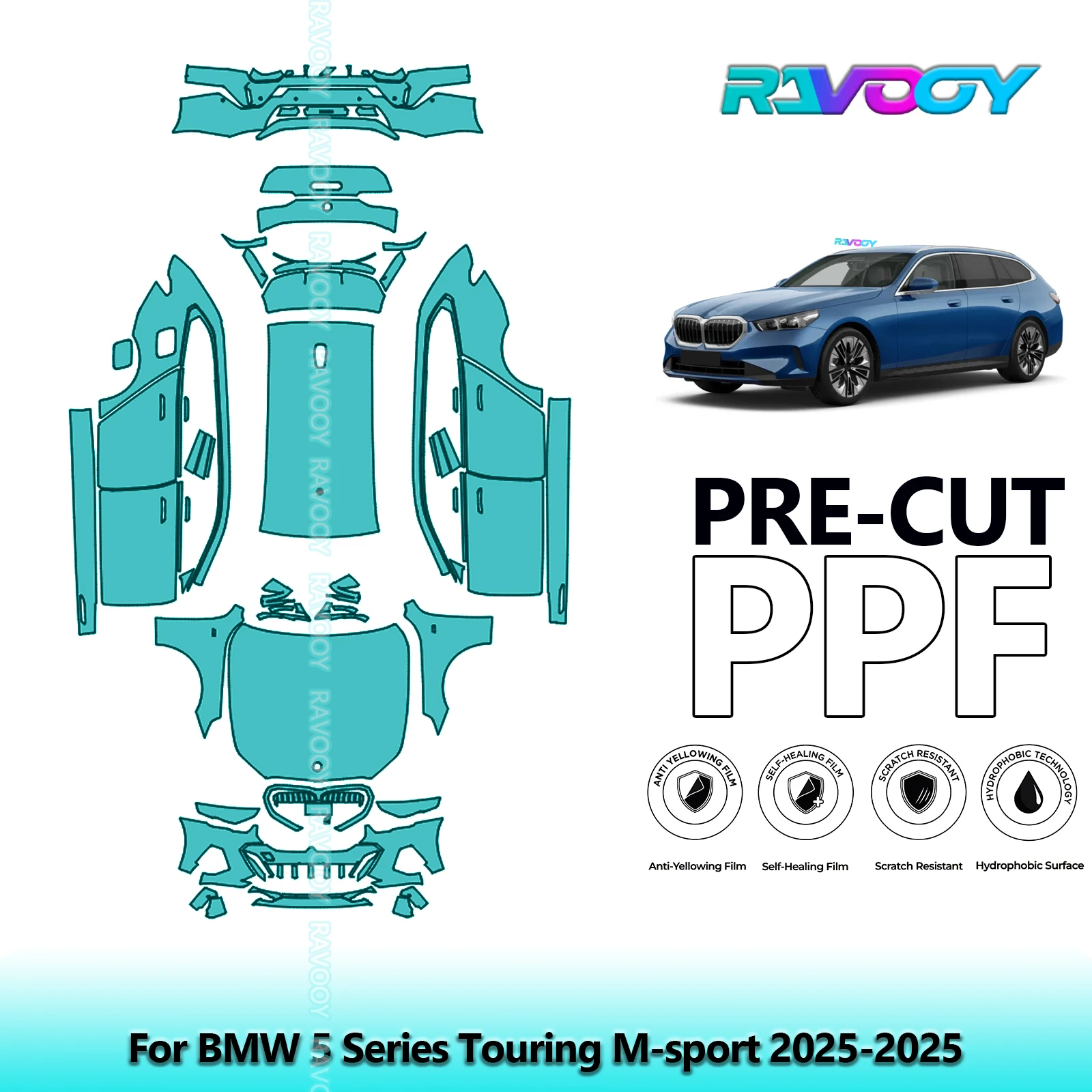 RAVOOY 8.5Mil Custom-Fit Precut TPU PPF Full Vehicle Clear Bra Stone Guard EU UK For BMW 5 Series Touring M-sport 2025-2026