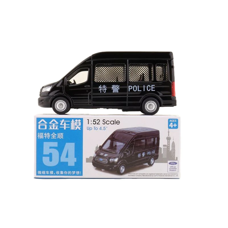 Caipo Scala 1:52 Transit China Police MPV Pull-back Diecast Model Car per collezione, regali e decorazioni