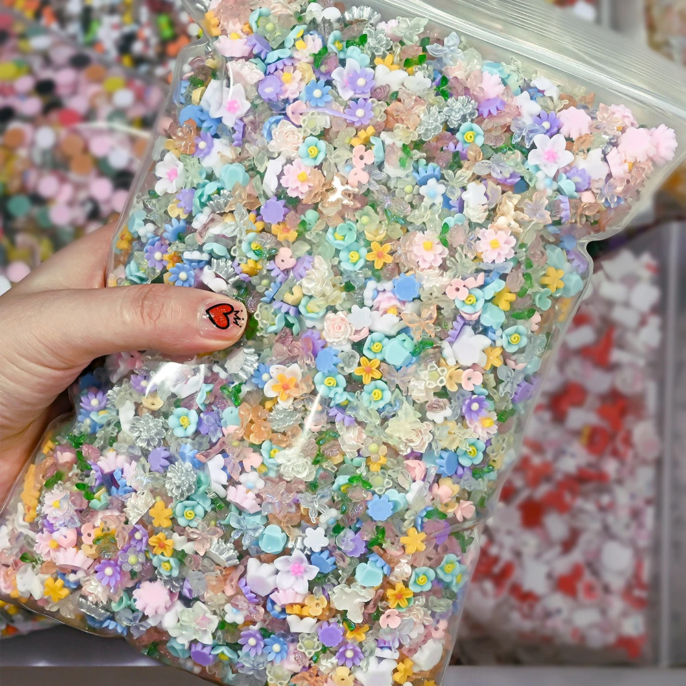 

50g/bag Mixed 3D Cute Colorful Flower Butterfly Nail Charms Glitter Rhinestone Petal Flower Acrylic Nail Decora DIY Salon Beauty