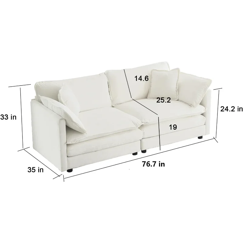 Comfortable Deep Seat Chenille Loveseat, Modern Love Seat 2-Seater Sofa Couch With 2 Pillows For Living Room Bedroom Apartment,